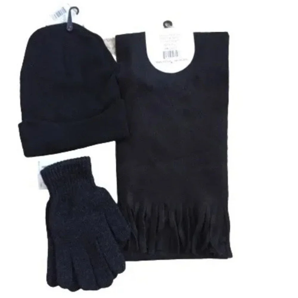 MB55 Thermalsport Fleece Scarf & Knit Hat& Heavy Glove One Size Black 3/Piece